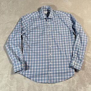 Peter Millar Men's Button Up Shirt Plaid Office Preppy Casual‎ L Blue/White